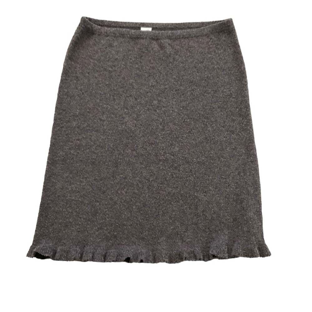 J. Jill Merino Wool Charcoal Gray Knit Pencil Skirt with Ruffle Hem